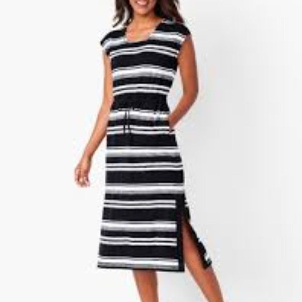 Talbots Black and White Striped Midi Dress